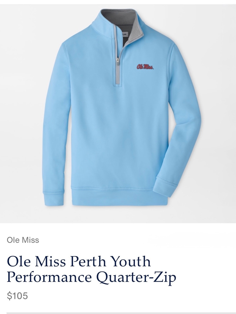 PETER MILLAR Ole Miss Perth Youth Performance Quarter-Zip